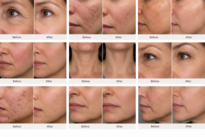 Before and after VIVACE radiofrequency microneedling results for skin texture, fine lines, and acne scarring